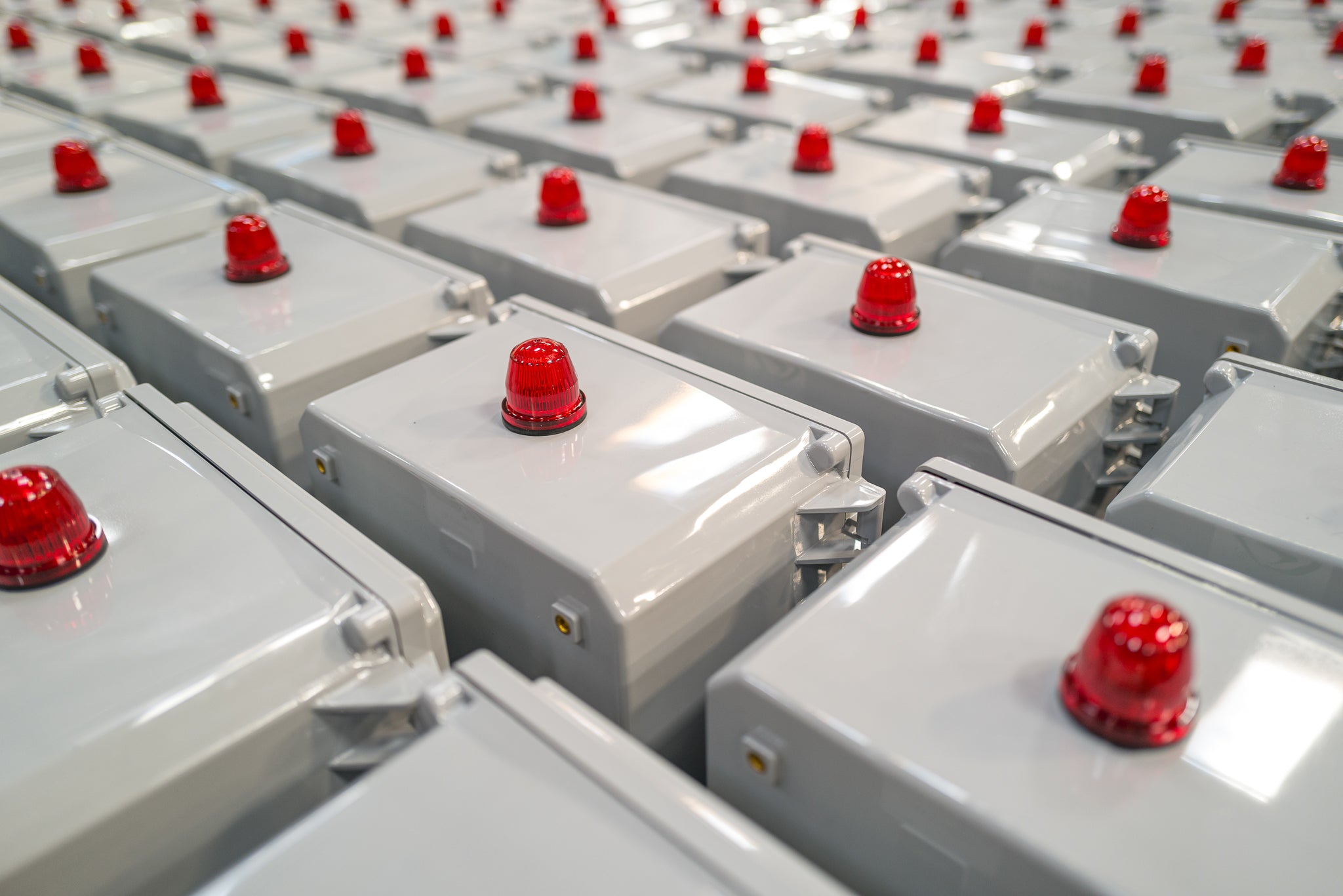 A group of control panels lined up